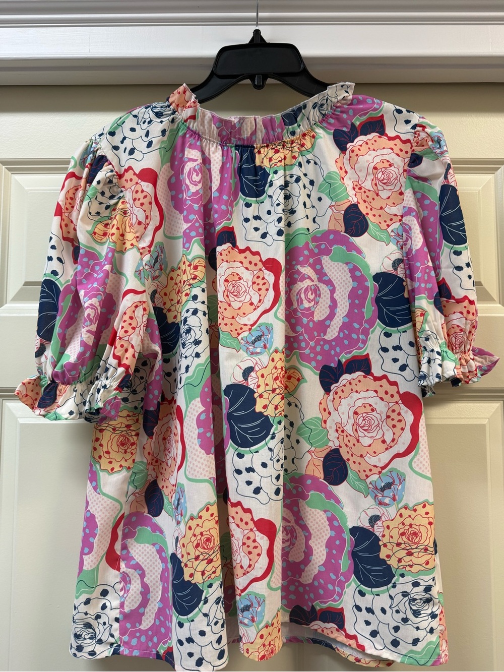 Women’s Floral Puff-Sleeve Blouse - White Multicolor